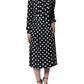 Black White Polka Dot Ascot Collar Midi Dress