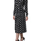 Black White Polka Dot Ascot Collar Midi Dress