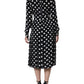 Black White Polka Dot Ascot Collar Midi Dress