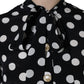 Black White Polka Dot Ascot Collar Midi Dress