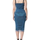 Blue Mesh Trim Ruched Tulle Sheath Dress