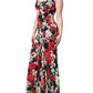 Black Floral Silk Sleeveless Long Gown Dress