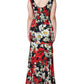 Black Floral Silk Sleeveless Long Gown Dress