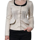 Beige Cotton Long Sleeves Round Neck Blazer Jacket