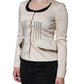 Beige Cotton Long Sleeves Round Neck Blazer Jacket