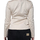 Beige Cotton Long Sleeves Round Neck Blazer Jacket