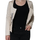 Beige Cotton Long Sleeves Round Neck Blazer Jacket