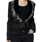 Black Jacquard Crystal Floral Jacket Blazer