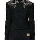 Black Jacquard Crystal Floral Jacket Blazer