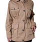 Beige Cotton Long Sleeve Collared Coat Jacket