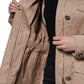 Beige Cotton Long Sleeve Collared Coat Jacket