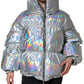 Silver Iridescent Puffer Full Zip Coat Jacket