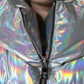 Silver Iridescent Puffer Full Zip Coat Jacket