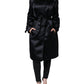 Black Polyester Organza Belted Coat Jacket