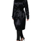 Black Polyester Organza Belted Coat Jacket