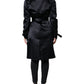 Black Polyester Organza Belted Coat Jacket