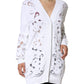 White Viscose Floral Cut Out Cardigan Sweater