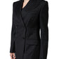 Dark Gray Striped Double Breasted Coat Jacket