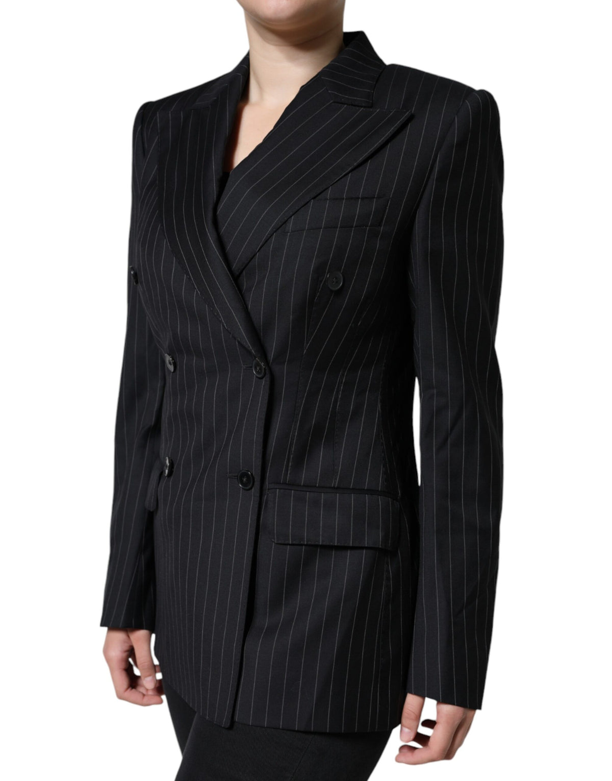 Dark Gray Striped Double Breasted Coat Jacket
