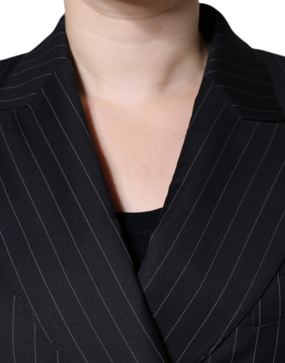 Dark Gray Striped Double Breasted Coat Jacket