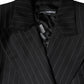 Dark Gray Striped Double Breasted Coat Jacket