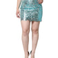 Blue Floral Brocade High Waist Mini Skirt