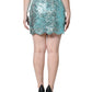 Blue Floral Brocade High Waist Mini Skirt