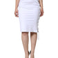 White Cotton Stretch High Waist Pencil Cut Knee Length Skirt