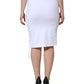 White Cotton Stretch High Waist Pencil Cut Knee Length Skirt