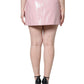 Glossy Pink Cotton High Waist Mini Skirt