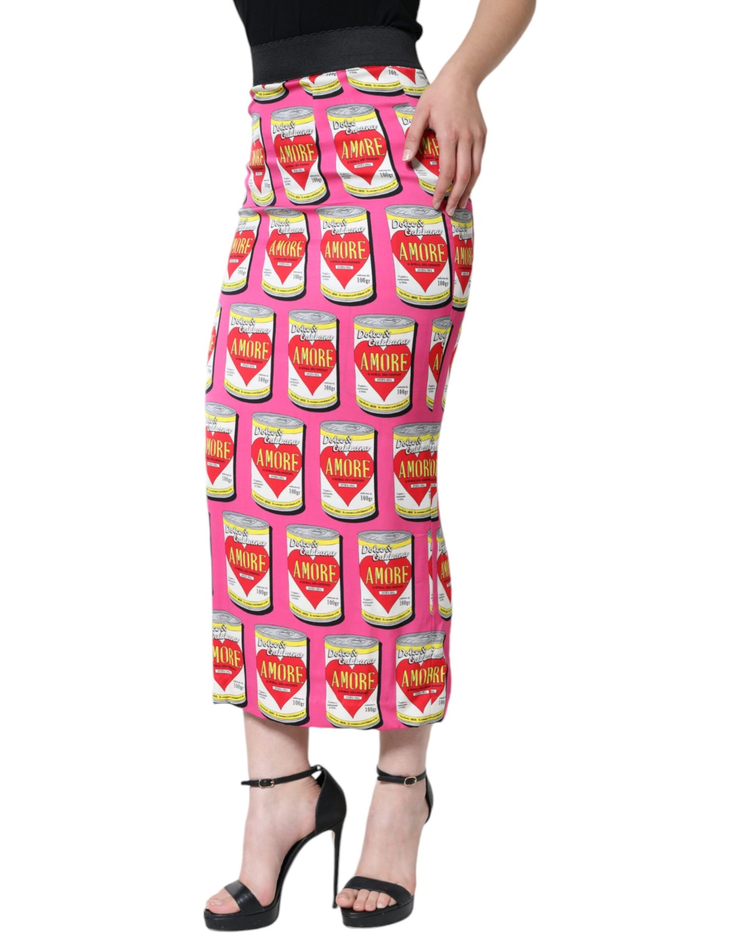 Pink AMORE Silk High Waist Pencil Cut Skirt