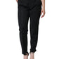 Black Polyester High Waist Tapered Pants