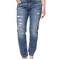 Blue Cotton Tattered Boyfriend Denim Jeans