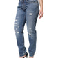 Blue Cotton Tattered Boyfriend Denim Jeans