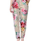 Beige Floral Jacquard High Waist Tapered Pants