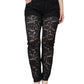 Black Floral Lace Front Skinny Denim Jeans