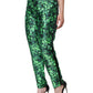 Green Clover Silk Satin High Waist Tapered Pants