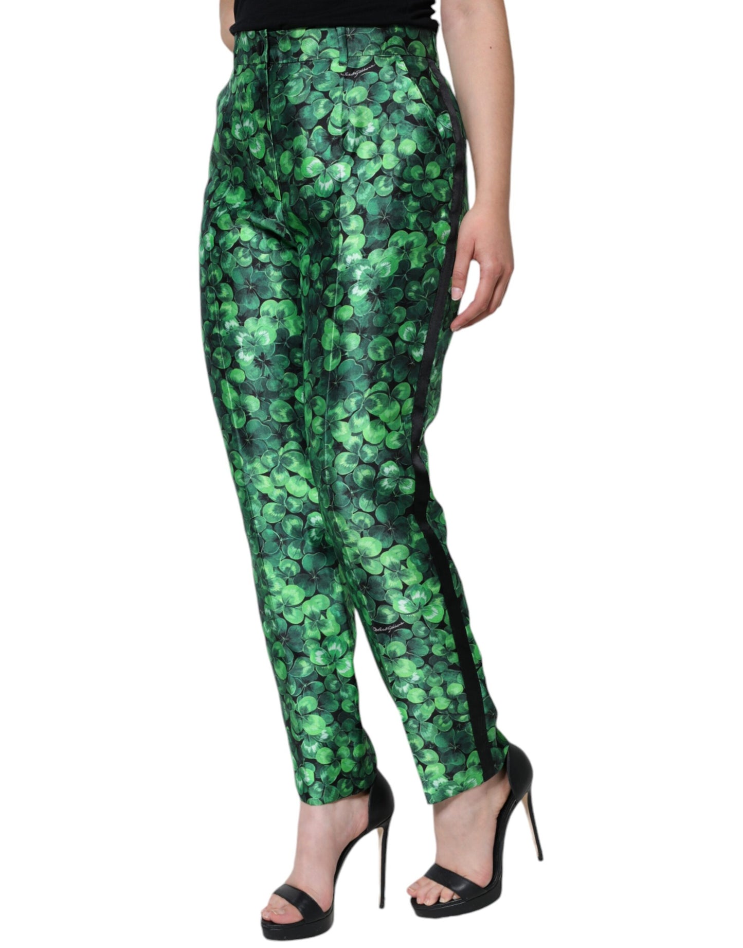 Green Clover Silk Satin High Waist Tapered Pants