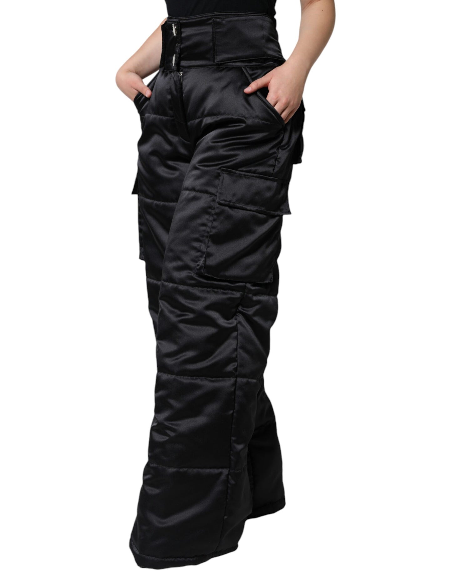 Black Quilted High Waist Women Boot Cut Pants