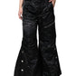 Black Quilted High Waist Women Wide Leg Pants