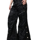 Black Quilted High Waist Women Wide Leg Pants