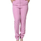 Pink Polyester High Waist Women Tapered Pants