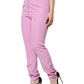 Pink Polyester High Waist Women Tapered Pants