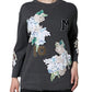 Gray Hydrangea CollegeStudded Floral Sweater