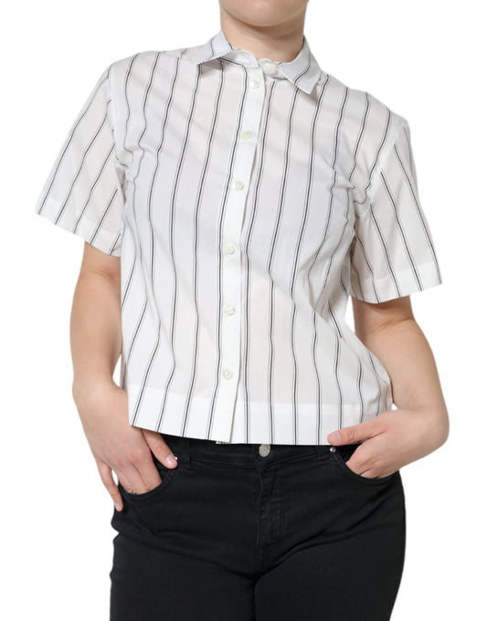 White Striped Collared Short Sleeve Polo Top