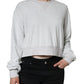 White Nylon Stretch Crew Neck Pullover Sweater