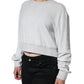 White Nylon Stretch Crew Neck Pullover Sweater