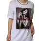 White Crystal Neckline Embellished Printed T-shirt