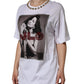 White Crystal Neckline Embellished Printed T-shirt