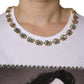 White Crystal Neckline Embellished Printed T-shirt